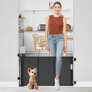 Short Dog Gate 0"-39" Wide Narrow Baby Gate 24â€ Tall Retractable Short Pet Gate to Step Over Short Baby Gate for Doorway, Low Pet Gate Indoor Doggie Gates Mesh Puppy Gate for Stairs, Black