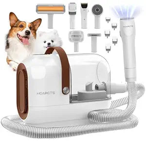 Dog Grooming Vacuum Kit - 3L Vacuum with 7 Tools, Low Noise Electric Clipper and Brush for Pet Shedding at Home, White