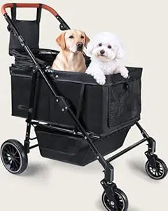Dog Stroller for Large & Medium Dogs (20â€“132 lbs), Pet Stroller for 2 Small Dogs with Adjustable Handle & Canopy, Sun Shades, Storage Organizer, Foldable & Ventilated,Black