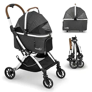 Luxury Pet Stroller with Detachable Carrier | Lightweight Design with Easy One-Hand Fold & Spacious Storage Basket | Safe & Comfortable Travel for a Small to Medium Dog or Cat, Gray