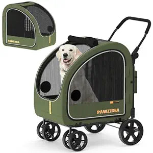 PAWZIDEA Large Dog Stroller with Detachable Carrier, Portable Dog Crate for Car Travel, Multiple Pet Strollers for Medium Dogs up to 80lbs, Adjustable Handle, All-Terrain 9â€ Wheels, Storage Organizer