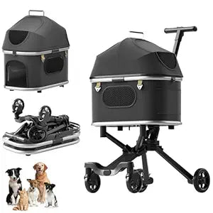 Pet Stroller with 4 Wheels,Dog Stroller for Small Medium Dogs and Cat,(Up to 45 lbs) Magnesium Alloy,Collapsible,3 in 1 Multifunctional,Lite Removable Pet Carrier with Breathable Mesh Cover.