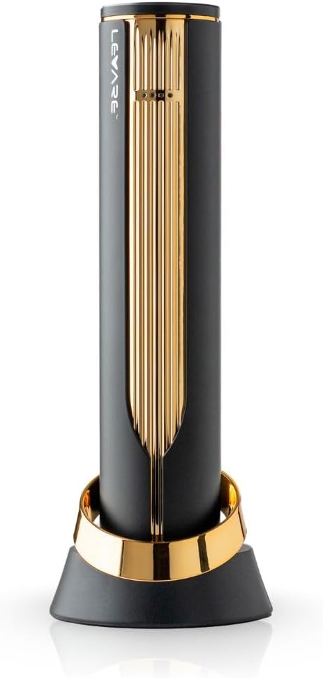 Levare - Electric Wine Bottle Opener, Rechargeable Automatic Cork Remover with USB Charging Base and Foil Cutter, Lithium Battery Powered, Ideal Gift for Wine Enthusiasts, Housewarmings, and Weddings
