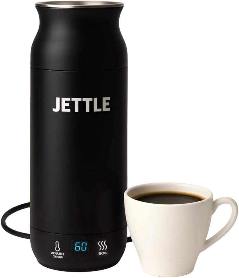Jettle Electric Travel Kettle 15oz (450ml) \u2013 Adjustable Temperature Control (100°F\u2013212°F), LED Display, Auto Shut-Off, Thermal Keep-Warm, 110V, Black \u2013 Stainless Steel Interior, BPA-Free Lid