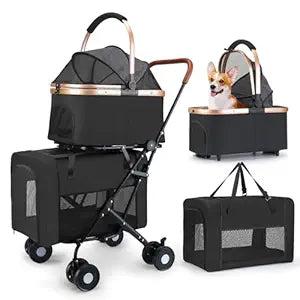 Double Pet Stroller for Small Medium Dogs - 4 In1 Dog Stroller for 2 Pets, Detachable and Foldable with 360Â°Rotating Wheels, Easy Assembly and Compact Size