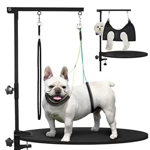Dog Grooming Table Arm with Hammock, 35" Adjustable Height Grooming Arm with Clamp and No-Sit Haunch Holders, Suitable for Small & Medium Pets (Grooming Table Not Included)