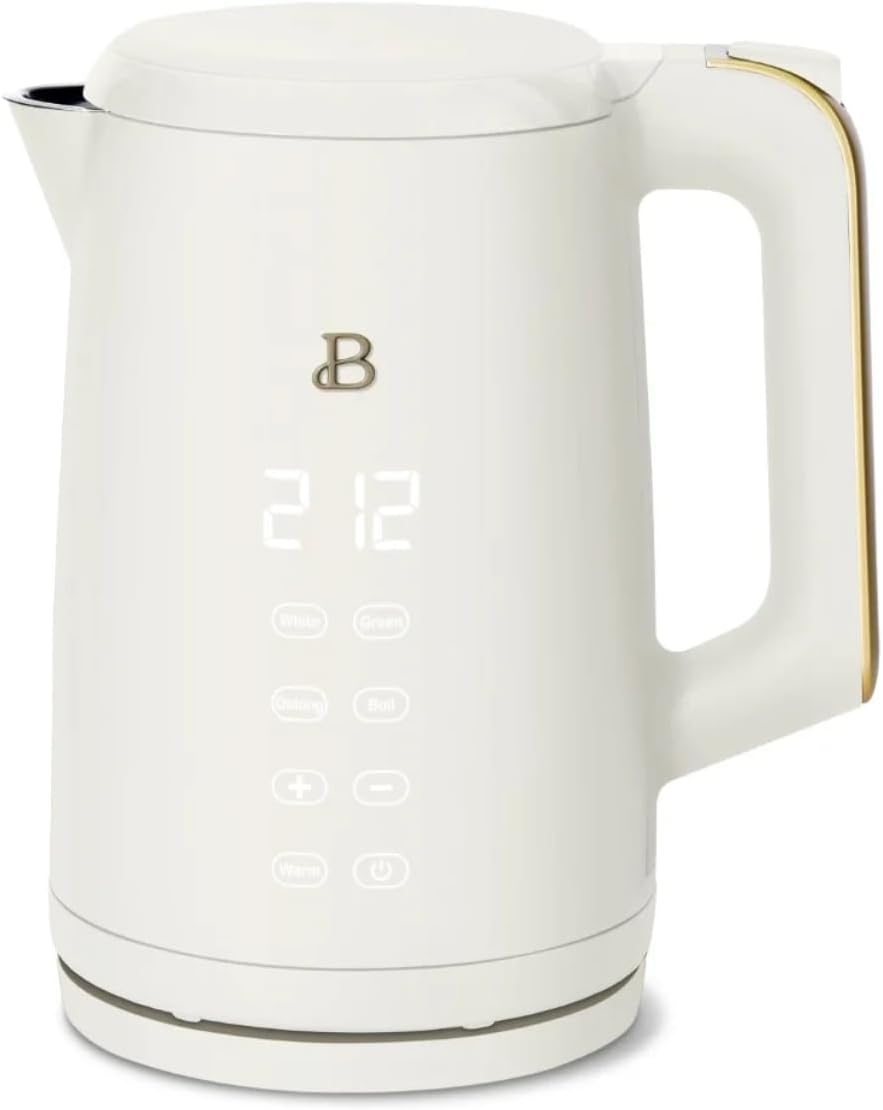 Beautiful 1.7L Electric Kettle, Programmable Temperature, Touch Display, 1500W, Fast Boil, Keep Warm, 4 Presets for Tea & Coffee, Stainless Steel, Auto Shut-Off (White Icing)