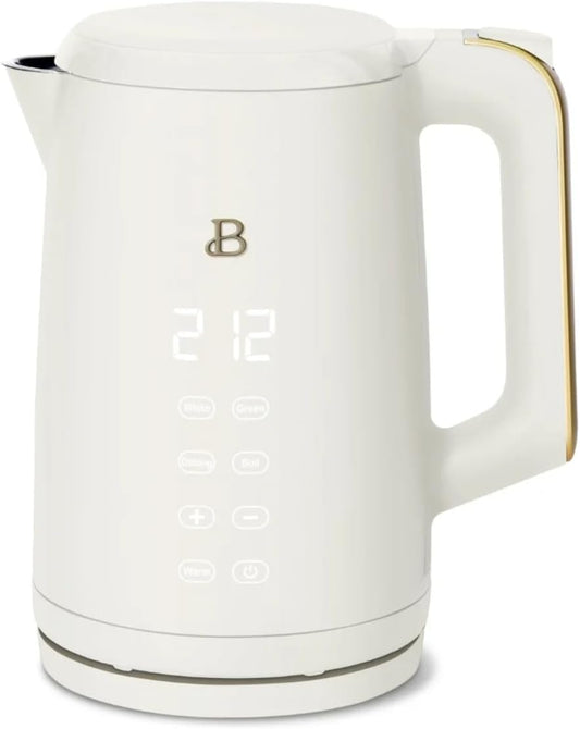Beautiful 1.7L Electric Kettle, Programmable Temperature, Touch Display, 1500W, Fast Boil, Keep Warm, 4 Presets for Tea & Coffee, Stainless Steel, Auto Shut-Off (White Icing)