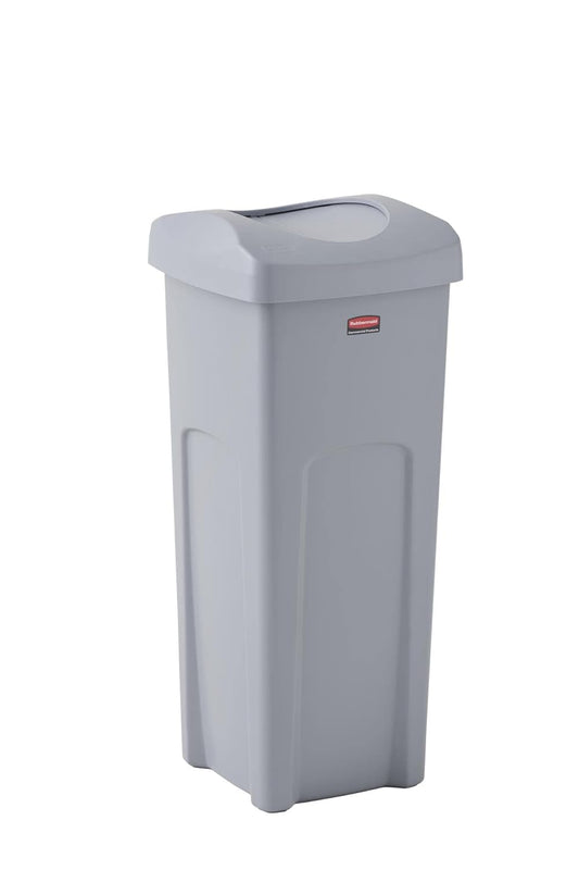 Rubbermaid Commercial Products Square Trash/Garbage Container with Untouchable Swing Top Lid, 23-Gallon, Gray, Perfect for Outdoor/Restaurant/School/Kitchen