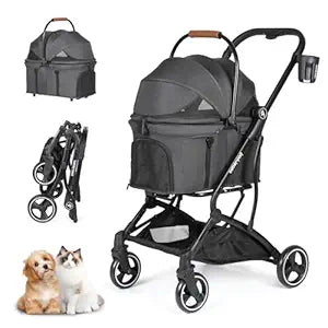 T3 Foldable Pet Stroller for Small Dogs & Cats â€“ 3-in-1 Lightweight Design, 180Â° Canopy & Detachable Carrier (Black)