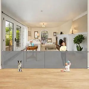 Reinforced 42" Extra Tall Retractable Baby Gate-Prevent Crawling Under, 200" Retractable Pet Gates for Wide Openings, 16ft Mesh Child Gates for Wide Openings, No Bottom Bar Indoor/Outdoor Baby gate