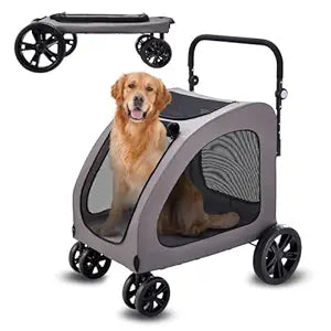 VEVOR Pet Stroller, 4 Wheels Dog Carrier with Brakes, 160lbs Weight Capacity, Portable Puppy Travel Strollers with Breathable Mesh Windows & Height-Adjustable, for Cats & Dogs