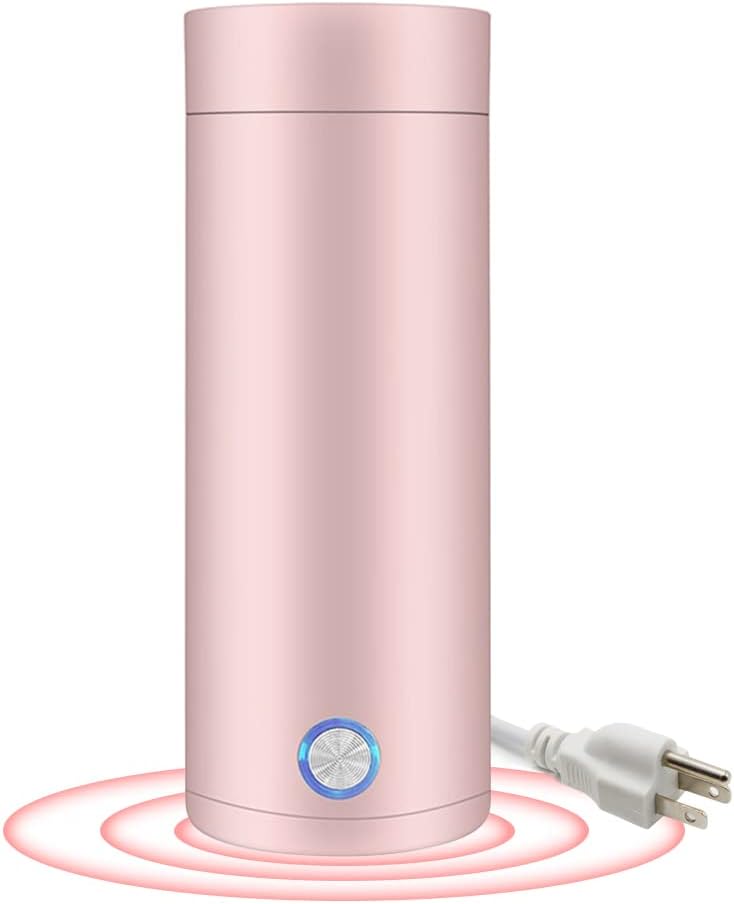 WOOLALA 110V Portable Electric Kettle - 5 Minutes Fast Boiling, 400ML Hot Water Boiler Bottle Safe Stainless Steel Electric Heated Cup Travel Kettle for Making Tea, Coffee, Baby Milk and Fast Food