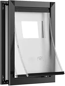 [MAVRICPOWER] Aluminum Medium Dog Door with 2 Sliding Lock Panels, Doggie Door for Exterme Weahter, Never Rust Pet Door for Small Dogs Up to 30 lbs