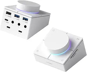 Hagibis Knob USB C Hub with Shortcut Buttons, RGB Type-C Docking Station with 5Gbps USB-C, 2 USB3.0, 3.5mm Jack, SD/Micro SD3.0, USB2.0 for MacBook iPad Pro Laptop (White AG)