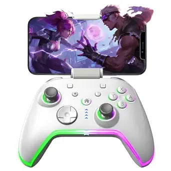 Bcofo Wireless Mobile Gaming Controller for iPhone/Android/Switch/Laptop, Wired Control for PC/Steam, Programmable Game Gamepad with Phone Clip for Gamer, with RGB Lighting/Turbo/Vibration (Gray)