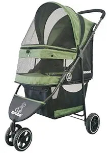 ROODO 3 Wheel Pet Stroller Best Lightweight Foldable Compact Portable Jogger All Terrain Travel Pet Gear Puppy Kitty Stroller for up to 30lbs Medium Small Dogs and Cats(Green)