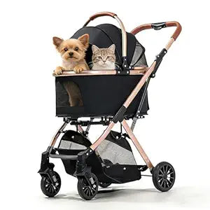 Small Dog Stroller,Pet Stroller for Samll Dogs,cat Stroller,Puppy Stroller, Aluminum Alloy,Detachable Storage Basket, Lightweight,Holds up to 33 lbs