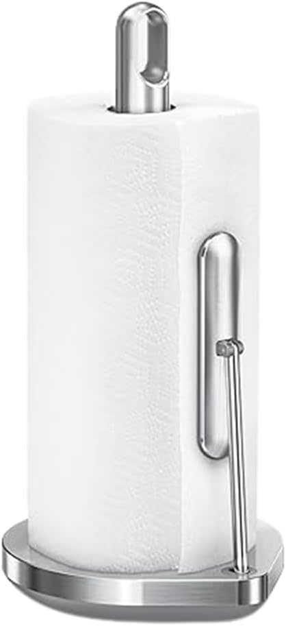 simplehuman Tension Arm Standing Paper Towel Holder, Heavy-Duty, Easy One-Handed Tear, Kitchen Countertop, Brushed Stainless Steel