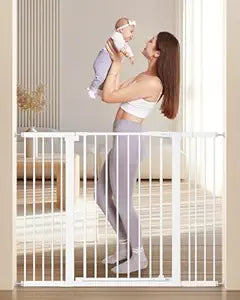 keny 36" Extra Tall Baby Gate for Stairs, 29.7-51.5" Adjustable Width Auto Close Dog Gate for Doorways Hallways, Easy Walk Thru Pet Gate with 21.1" Large Opening Door, White