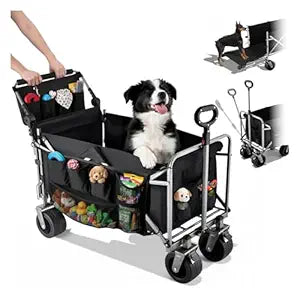 Dog Wagon for Large Dogs Up to 400 lbs, Foldable Dog Stroller for Medium to Large Dogs with Tailgate, Pet Carts with Wheels for Walking, Beach, Garden, Camping, Sport, Black L