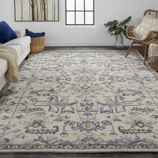 Room Envy Faris 8 x 10 (ft) Tufted Wool Light Gray/Cornflower Blue Rectangular Indoor Floral/Botanical Global Professionally Clean Only Area rug