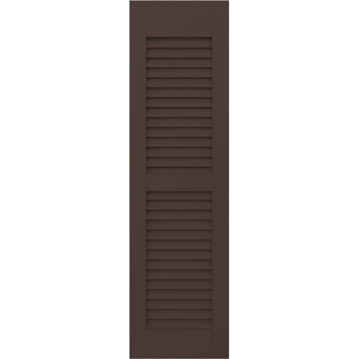 Ekena Millwork 18-in W x 66-in H Raisin Brown Paintable/Stainable Louvered Wood Exterior Shutters ( 2 -Pack )