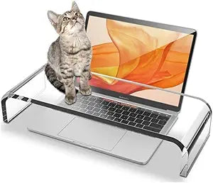 Acrylic Cat-Proof Laptop Stand & Keyboard Protector - 19.7" Clear Monitor Riser with Non-Slip Base for Home Office, Ergonomic Desk Organizer (Supports 50lbs)