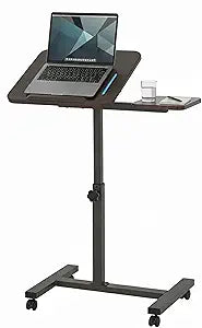Displays By Jack Adjustable Height Rolling Laptop Desk with Tilting Top & Side Shelf  Mobile Sit Stand Computer Table on Wheels for Home Office, Classroom, Study Room