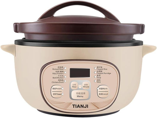 DSG-TZ30 Electric Clay Pot Slow Cooker for Claypot Rice and Casserole Porridge, Ceramic Casserole Cooking Pot with Unglazed Porcelain, Suitable for Stove, 3L