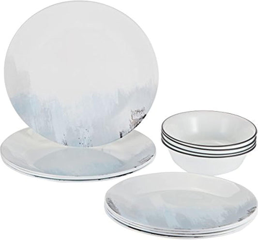Corelle Tranquil Reflection Chip & Break resistant 12Pc Dinner Set, Service For 4, Blue, Grey