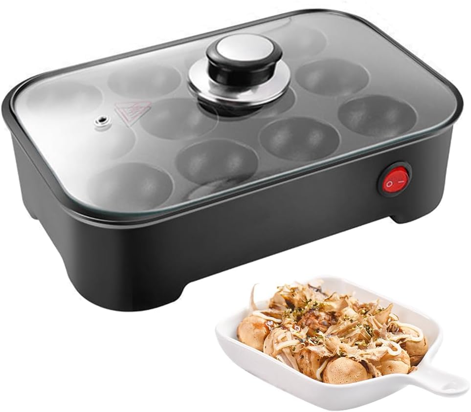 Kioxiuin 12-Hole Electric Takoyaki Maker with Lid, Automatic Temperature Control, Versatile Octopus Ball Pan for Breakfast, Fried Eggs, and Snacks - Green