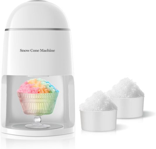 Electric Snow Cone Machine, Shaved Ice Maker Slushie Machine for Home, Kids Fast Fluffy Ice Shaver, Gift Ideal for Family Christmas Holiday, White