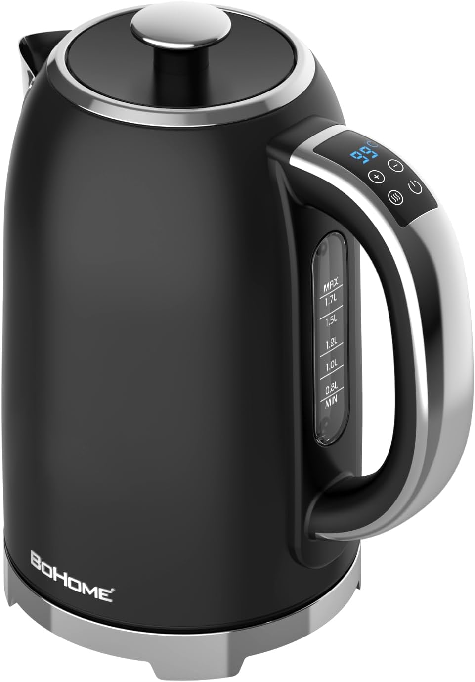 BOHOME Electric Kettle, 1.7L\/1500W, Stainless Steel, Digital Touch Panel, Keep Warm Function, Auto Shutoff, BPA-Free, Hot Water Kettle for Coffee & Tea, No Plastic Contact with Water (Black)