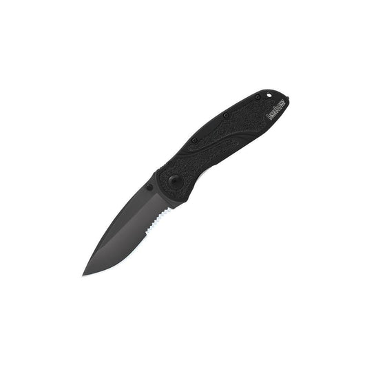 Kershaw Glassbreaker Blur Pocketknife, 3.4" Sandvik 14C28N Stainless Steel Recurved Serrated Blade, assisted opening EDC, Emergency Tool