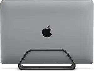 HumanCentric Vertical Laptop Stand Compatible with MacBook Pro and MacBook Air, Holder for Personal Computer Desk Stand, Aluminium, Exchangeable Inserts to Fit Different Device Models, Black