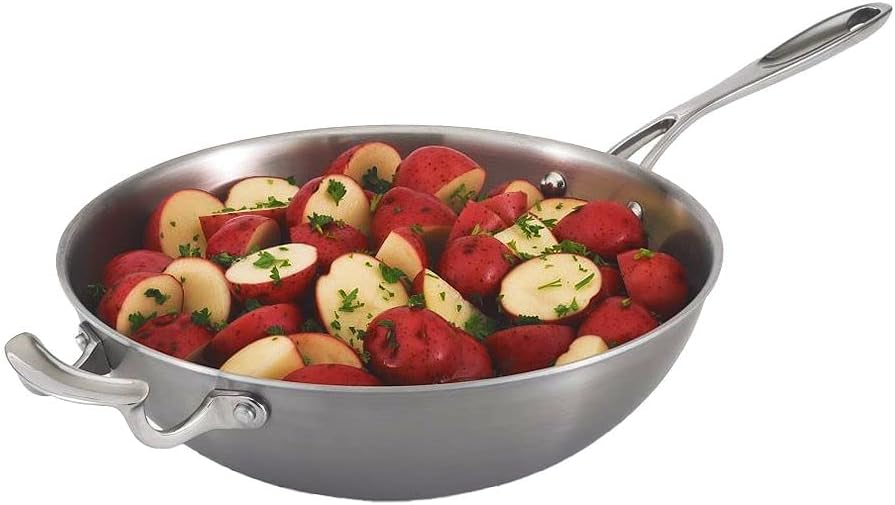 Vollrath 49418 Miramar 12-Inch Stir Fry Pan, 5.19 Qt Display Cookware, 3-Ply Stainless Steel, Mirror-Finish Handle, Even Heat Distribution for Gas, Electric and Induction Cooking