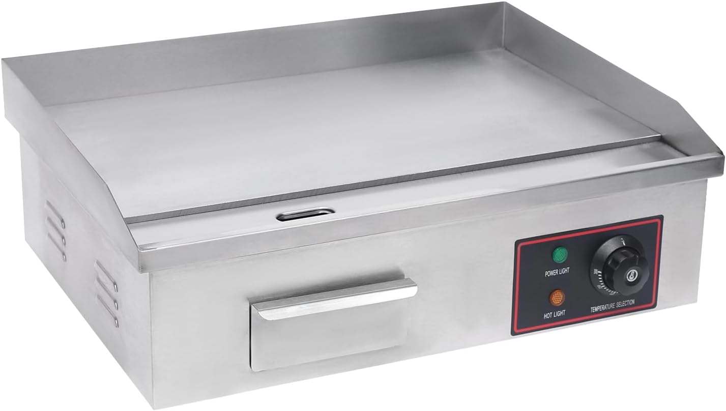 Commercial Electric Griddle 1600W Electric Countertop Flat Top Griddle 110V Electric Flat Top Grill 122-572℉ Adjustable Temp Stainless Steel Griddle Grill Teppanyaki Grill for Restaurant Shop