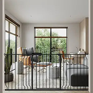 ALLAIBB Extra Wide Pressure Mounted Baby Gate Walk Through Child Kids Safety Toddler Tension White Long Large Pet Dog Gates with Extension for doorways Kitchen (66.93-71.65"/170-182cm, Black)