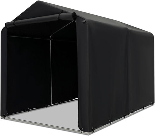 ERGOMASTER 7 x 5.2 x 5.4Ft Outdoor Storage Shed with Waterproof Cover, Roll-Up Zipper Door, Wind Rope, Ground Stake,Heavy Duty Portable Tent for Storage Bikes, Garden Tools, Motorcycles