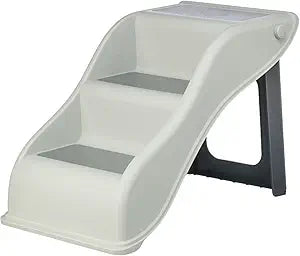 Trixie Lightweight Pet Stairs with Non-Slip Rubber Treads - 3 Step Stairs for Dogs and Cats to Reach Beds and Couches - Foldable and Easy to Store - Light Gray
