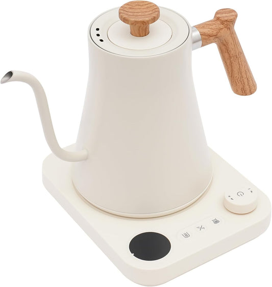 Gooseneck Electric Kettle, 0.9L Electric Coffee Tea Kettle Adjustable Temp 104-212°F ±1°F, 24H Keep Warm, 1200W Quick Heating, 304 Stainless Steel, LED Display - For Pour Over Coffee & Tea (White)