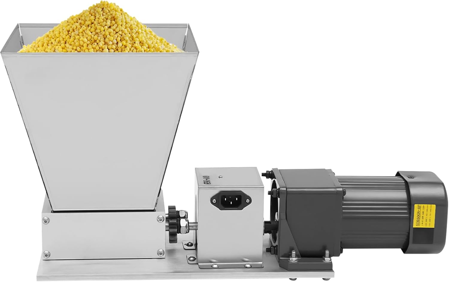 Barley Grinder Malt Crusher 2 Roller Crusher Electric Grain Mill Grinder, 60W Stainless Steel Home Brew Mill for Corn, Wheat, Cereal, Beans, with 4 Hopper Attachments, 110V US Plug