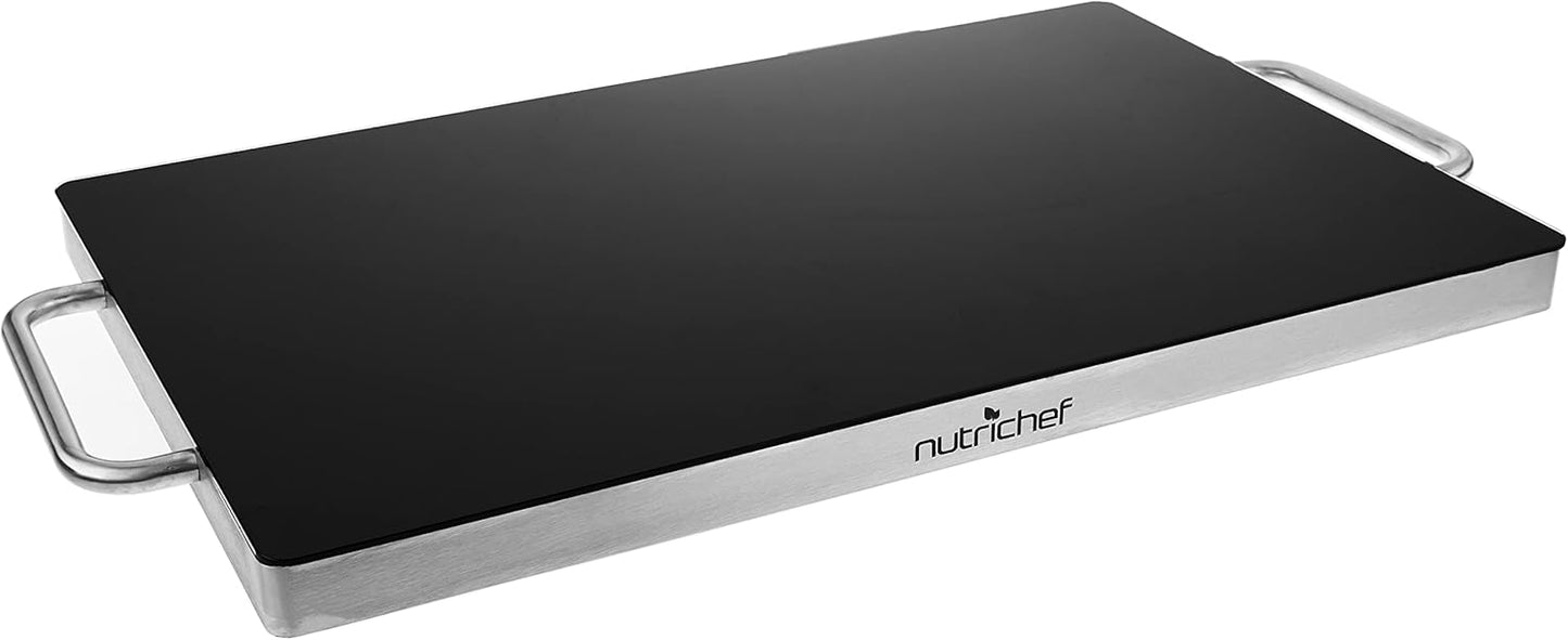 NutriChef Stainless Warming Hot Plate - Keep Food Warm w/ Portable Electric Food Tray Dish Warmer w/ Black Glass Top, For Restaurant, Parties, Buffet Serving, Table or Countertop Use