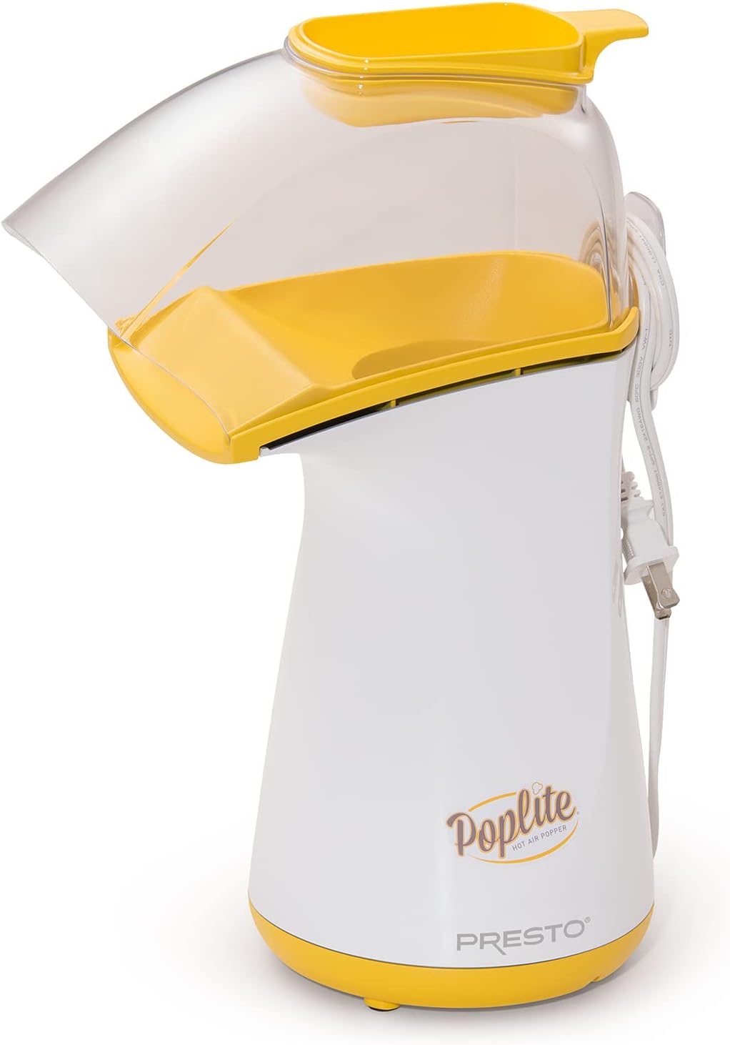 Presto 04820 Poplite Hot Air Popcorn Popper - Built-In Measuring Cup + Melts Butter, Easy to Clean, Built-In Cord Wrap, 18 Cups, Yellow
