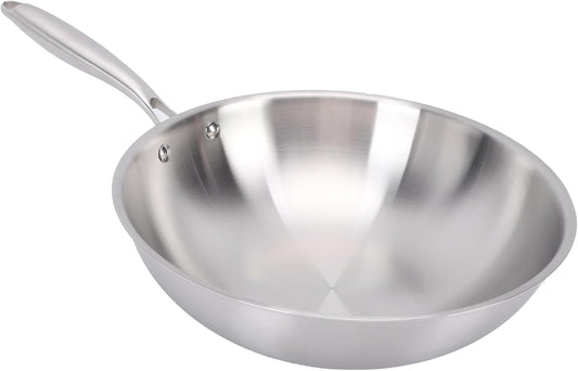 ASHATA 304 Stainless Steel Pow Wok with Handle, Nonstick Stir Fry Pan Wok Cookware for Gas and Electric Stovetops (32CM)