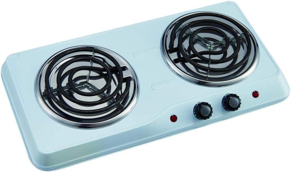 Courant Double Burner, 1700W Hot-Plate, White Countertop Burner, Portable Electric Cooktop, White, CEB2183W