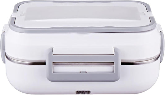 Portable Electric Lunch Box,1.2 Liter Large Capacity Electric Lunch Box,2-in-1 Plug For Car,Household,Stainless Steel Liner,No Water Filled Heating Lunch Box For Office Workers, Truck Drivers(White)