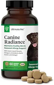 ULTIMATE PET NUTRITION Canine Radiance Skin Allergy Support Supplement for Dogs, Omega-3 Skin Hydration, Antioxidants to Prevent Itching and Strengthen Coat, 60 Chewable Tablets