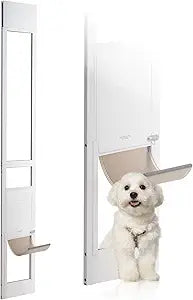 VEVOR Dog Door for Sliding Glass Door, 75 7/8"-80 11/16" Adjustable Height Doggy Door for Sliding Doors, Aluminum Frame Tempered Glass Pet Door with Hinge Structure Flap and Lock for Medium-Sized Dogs